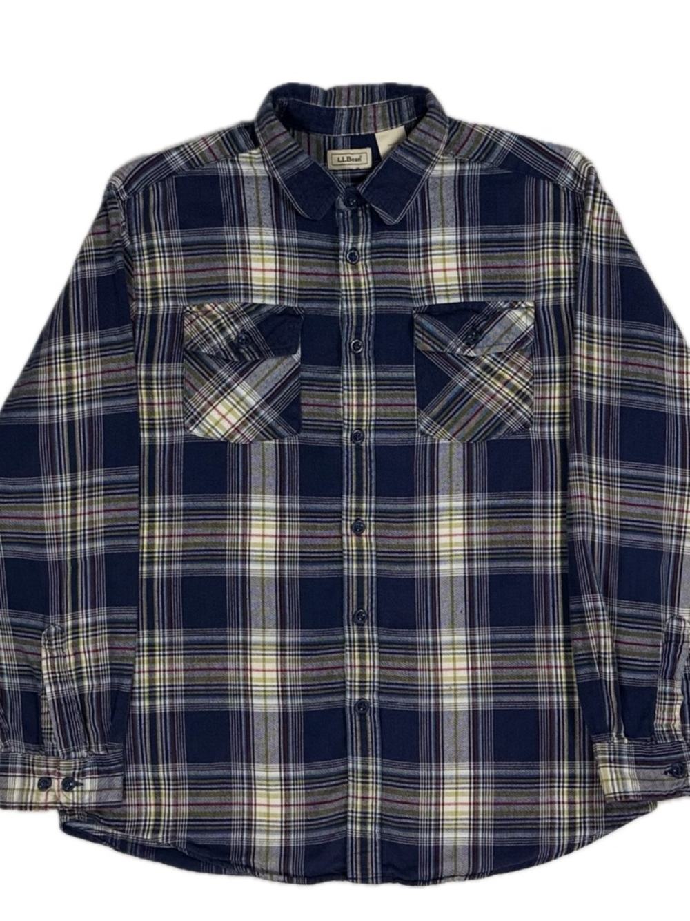LL Bean 100% cotton navy grey tint plaid button up flannel shirt women's XL 18
